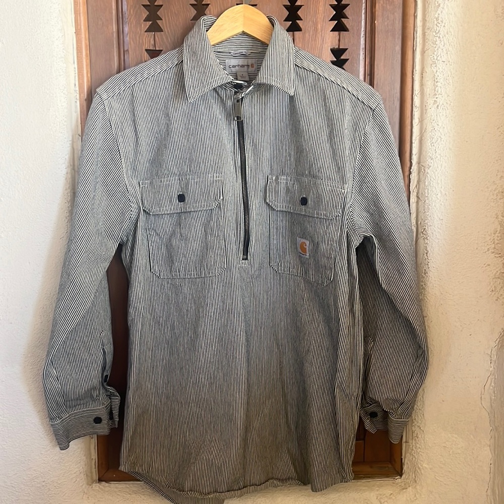 Carhartt workwear hickory stripe railroad shirt jacket half zip NEW small